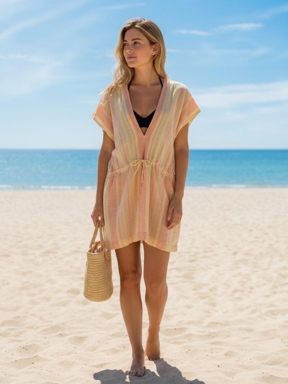 Prana Pastel Stripe Swim Coverup in Peach and Cream